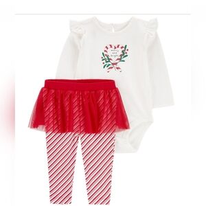 Carter's Baby Girl 2 PC Christmas Bodysuit And Tutu Pants Set Red/White 9 Months